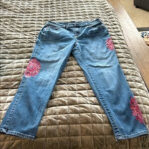 Chico’s So Slimming Jeans‎ 1.5 Size 10 Women’s Medium Wash Ankle embroidered